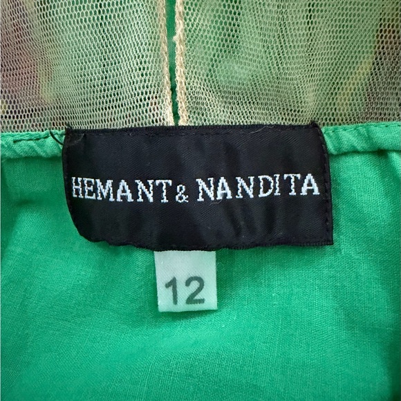 Hemant & Nandita Anthropologie Mintzita Maxi Dress Green Silk Large - Picture 9 of 9